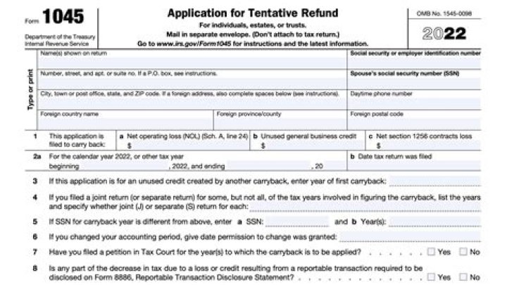 Can Form 1045 be E-filed?