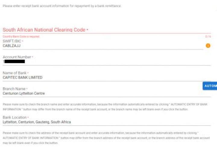 How do I find a national clearing code?