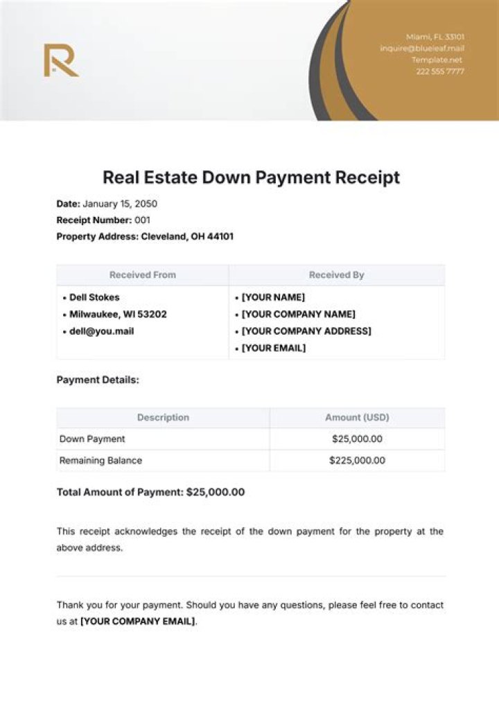 How do I write a down payment receipt?