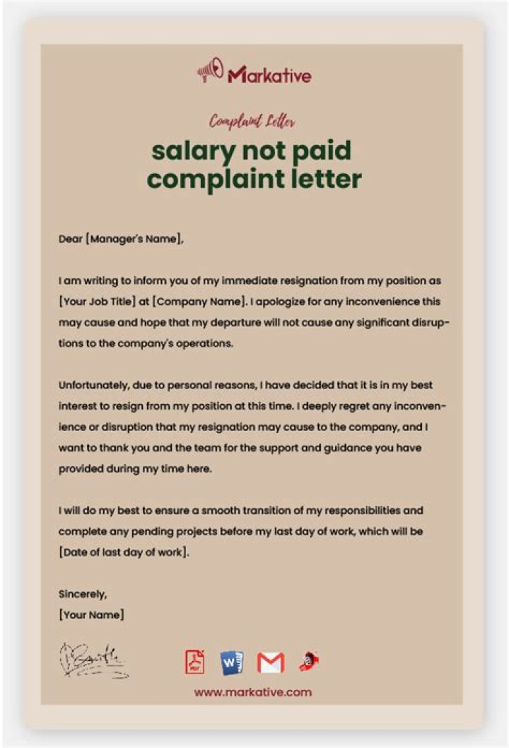 How do you give notice to employer for not paying salary?