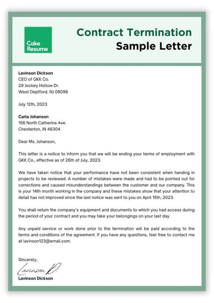 How do you write a letter of termination to a client?