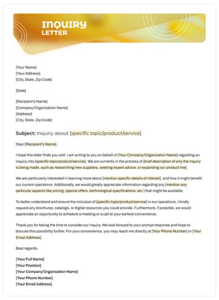 How do you write an inquiry letter to a company?