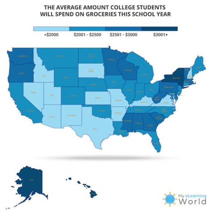 How much does the average college student spend on groceries a month?