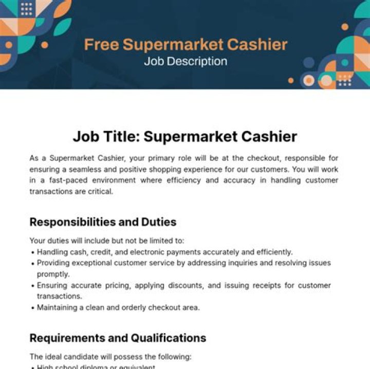 What are the duties and responsibilities of a cashier supermarket?
