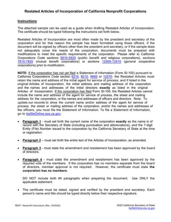What is a Restated Articles of Incorporation?