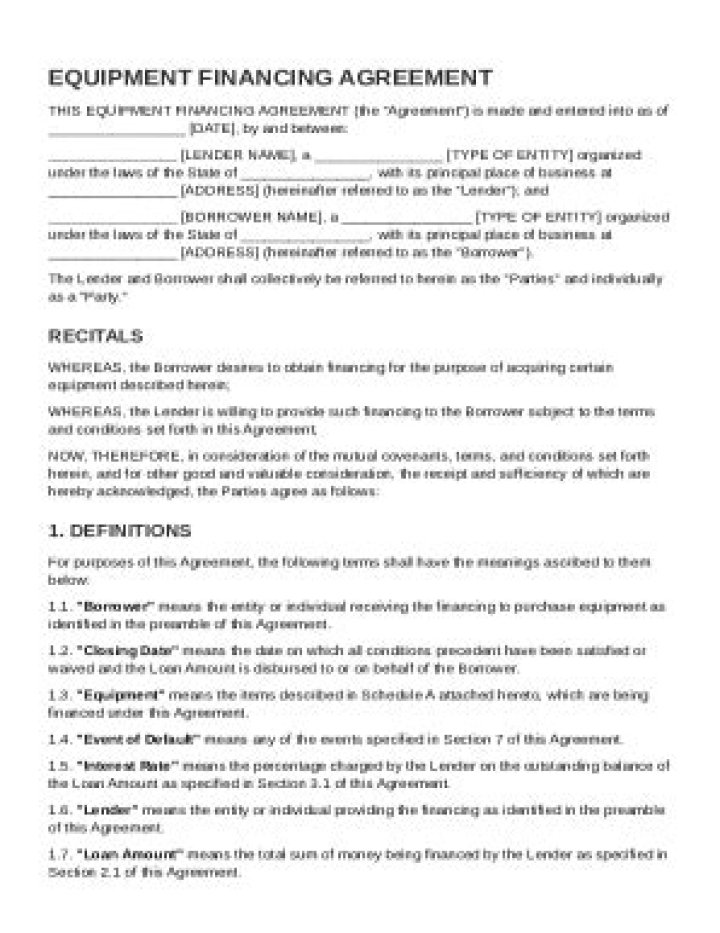 What is equipment financing agreement?