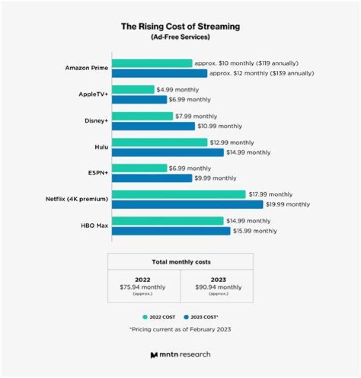 What is the average cost of streaming services per month?
