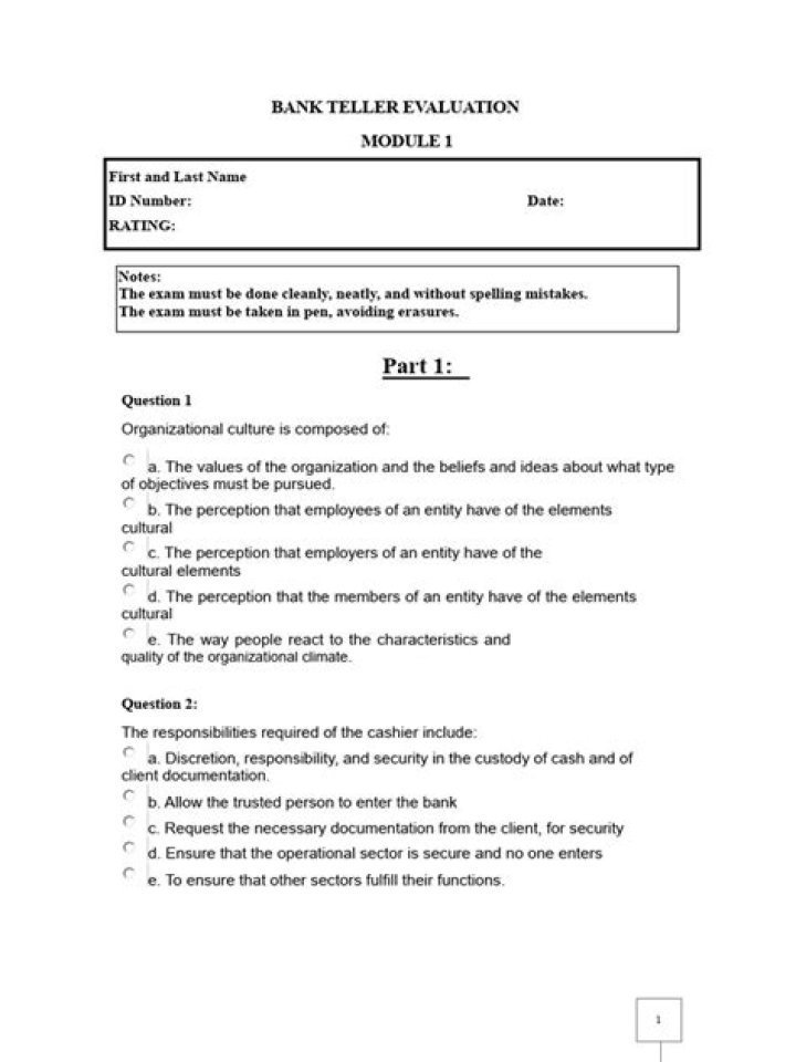 What is the bank teller assessment test?
