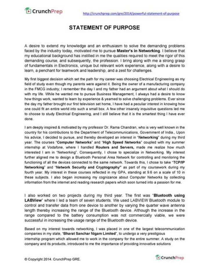 What is the format for statement of purpose?