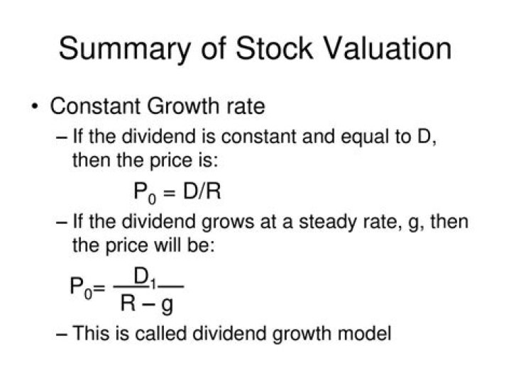 What is the value of a share of stock when the dividend grows at a constant rate?
