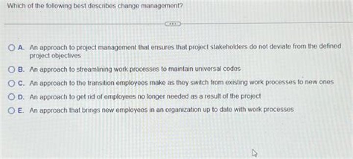 Which of the following describes change management?